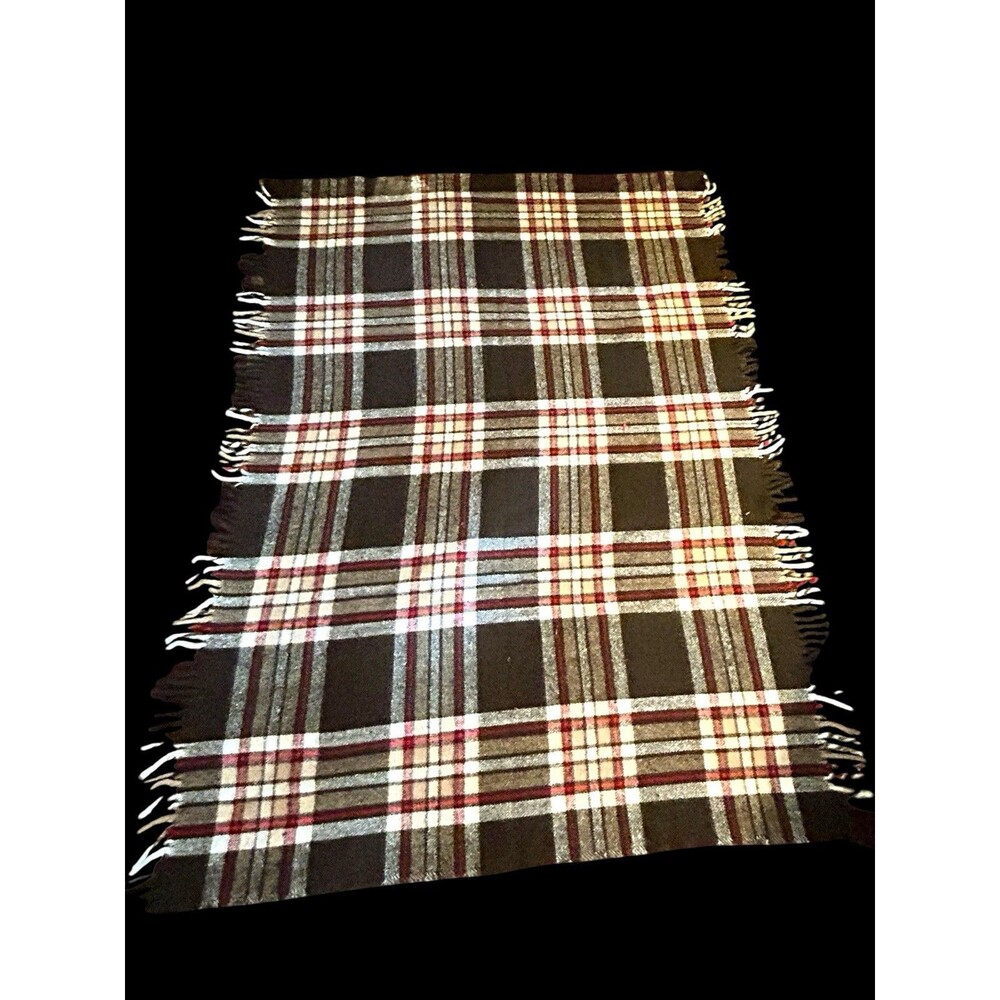 Vintage Faribo Wool Plaid Throw Blanket Fringed Picnic Stadium Blanket